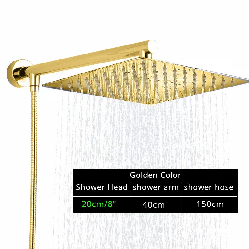 DecorBites™ Black Ultrathin Rainfall Shower Head with Arm Bracket, Hose & Faucet Set