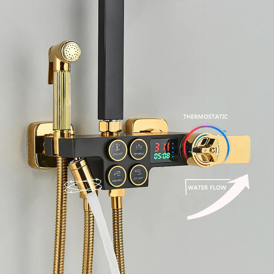 DecorBites™ Black Thermostatic Digital Shower Faucet Set 4-way Mixer Bidet Tap for Bathroom