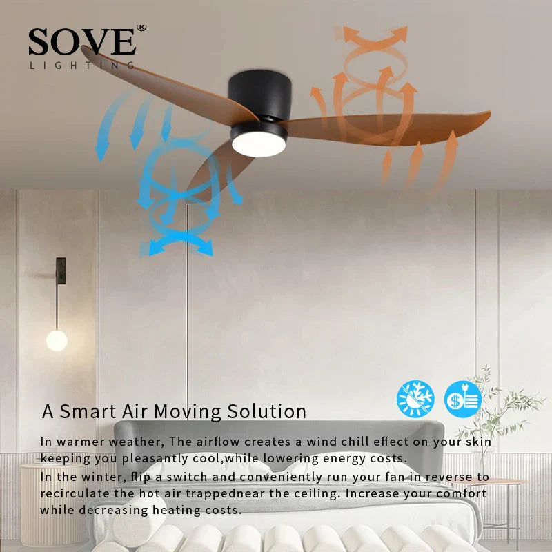 DecorBites™ LED Ceiling Fan with Remote Control, Modern Design, Bedroom Decor, 220V