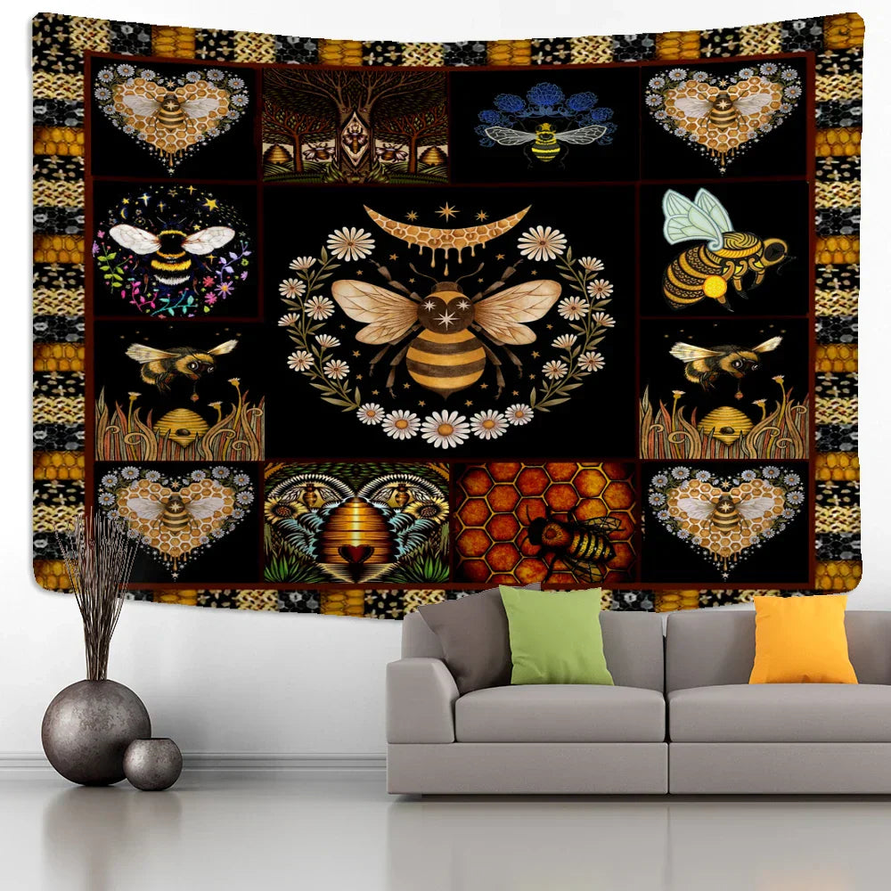 DecorBites™ Bee Daisy Wall Hanging: Bohemian Hippie Witchcraft Plant Dorm Decor