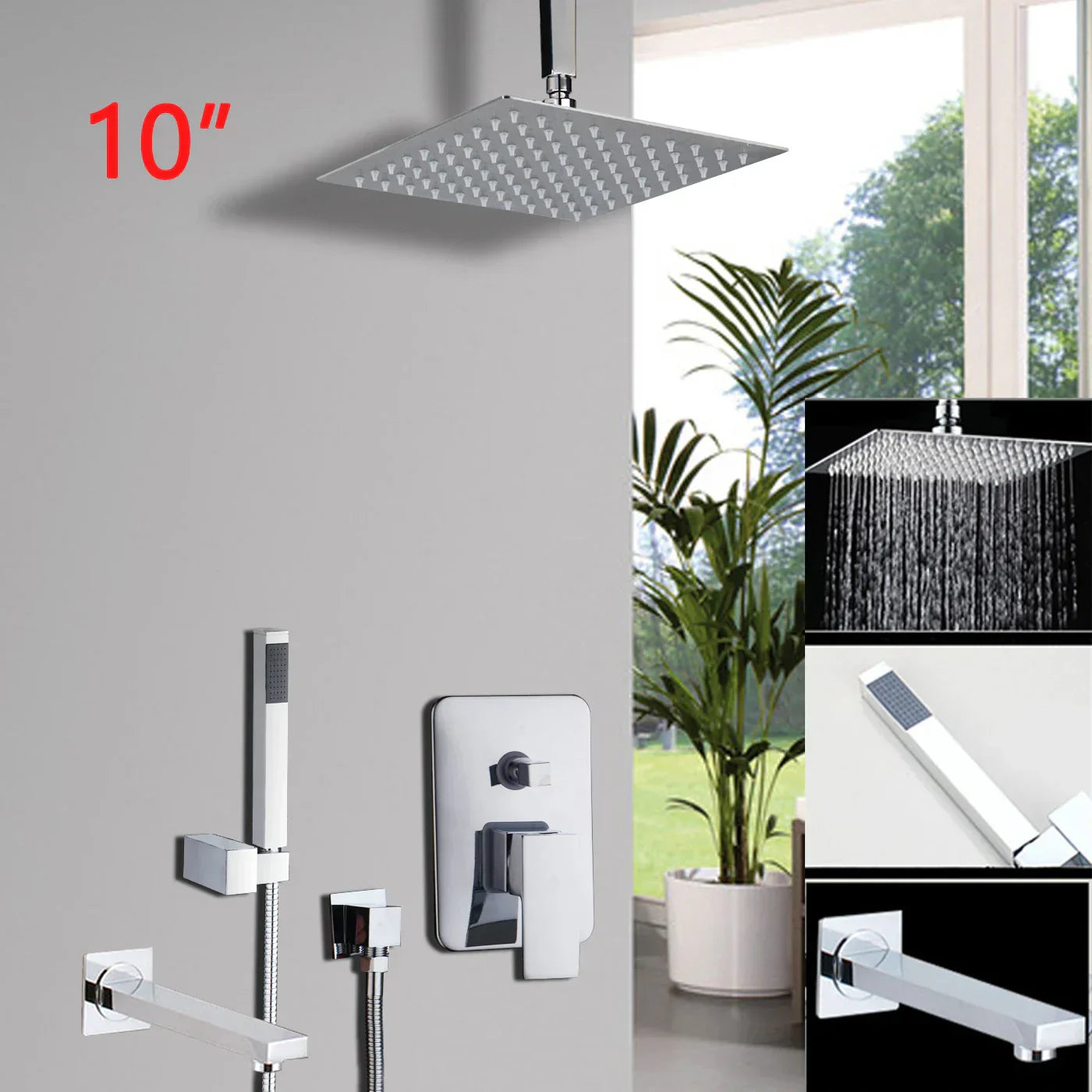 DecorBites™ 8/16 Inch Chrome Shower Set with Rainfall Head, Ceiling Mount Mixer, Brass Faucet