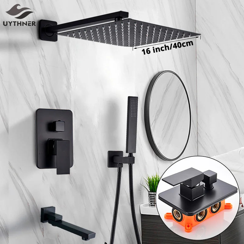 DecorBites™ Black Shower Faucet Set with Rainfall Head and Hand Sprayer