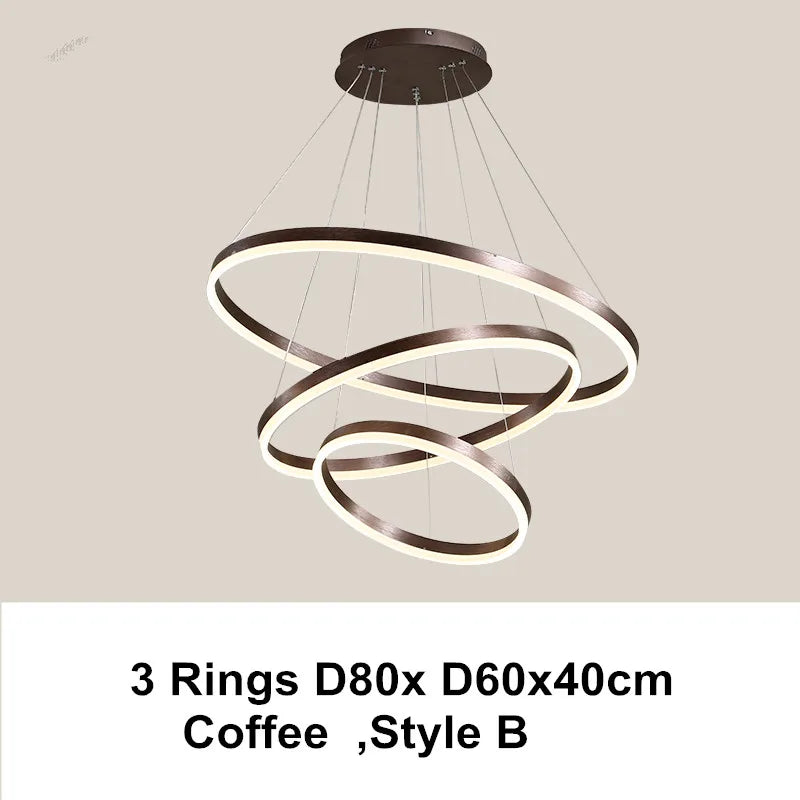 DecorBites™ LED Chandelier Rings Pendant Light - Coffee Gold Dimmable Ceiling Lamp