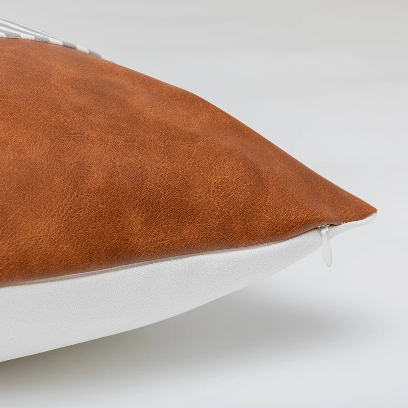 DecorBites™ Brown Faux Leather Pillow Cover for Home Decoration