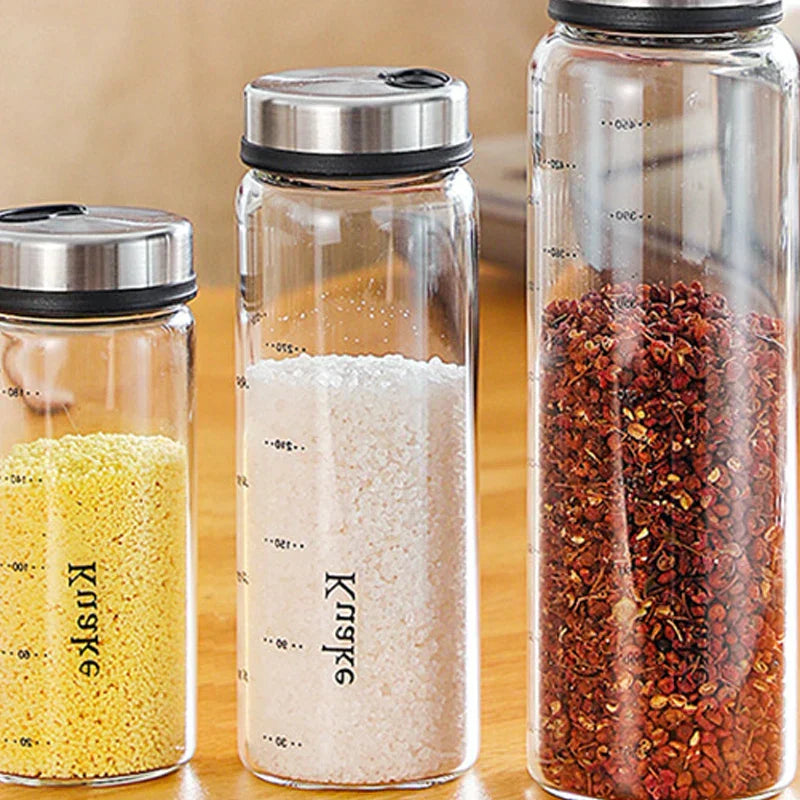 DecorBites™ Glass Seasoning Can Salt Sesame Pepper Spice Shaker with Rotary Lid