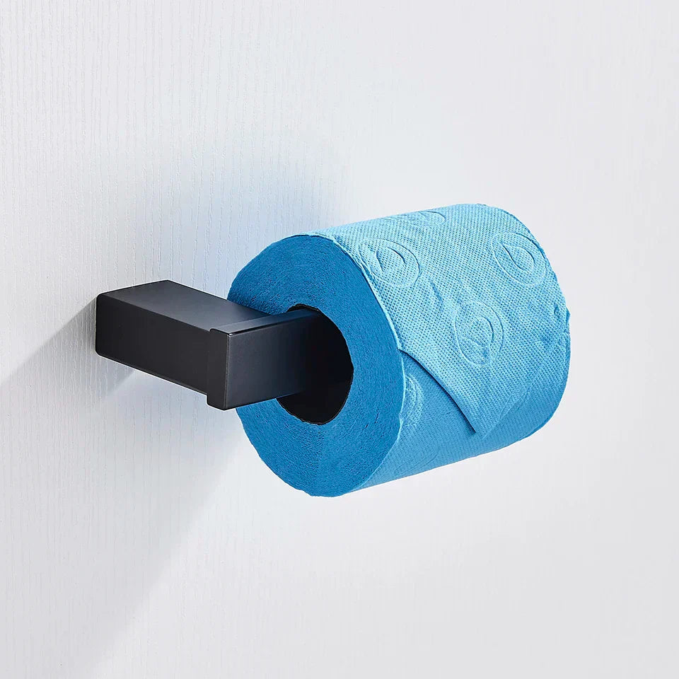 DecorBites™ Black Bathroom Hardware Set: Robe Hook, Towel Rail, Rack, Shelf, Tissue Holder & More