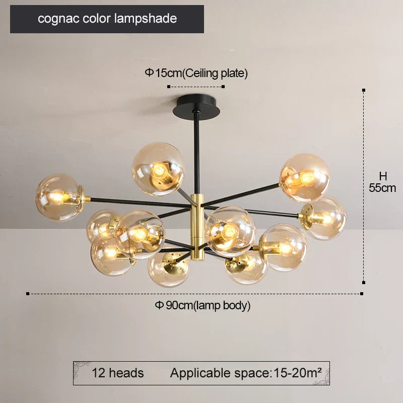DecorBites™ Glass Ball LED Chandelier: Retro Round Wrought Iron Indoor Lighting for Kitchen, Living Room, Farmhouse
