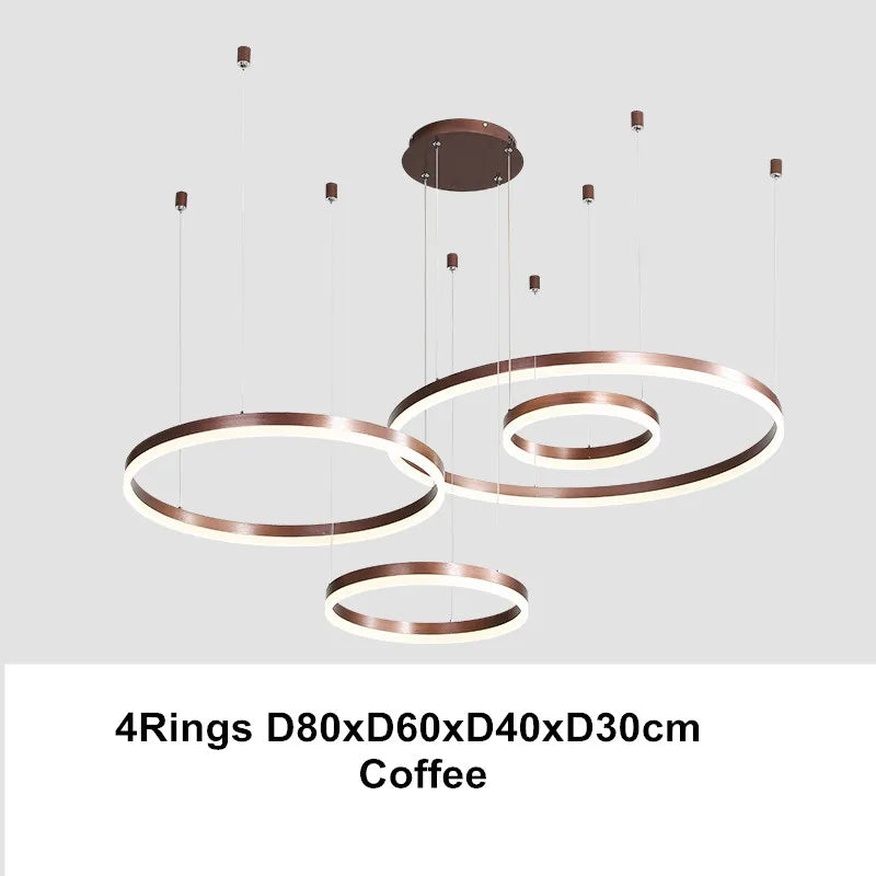DecorBites™ LED Chandelier Rings Pendant Light - Coffee Gold Dimmable Ceiling Lamp