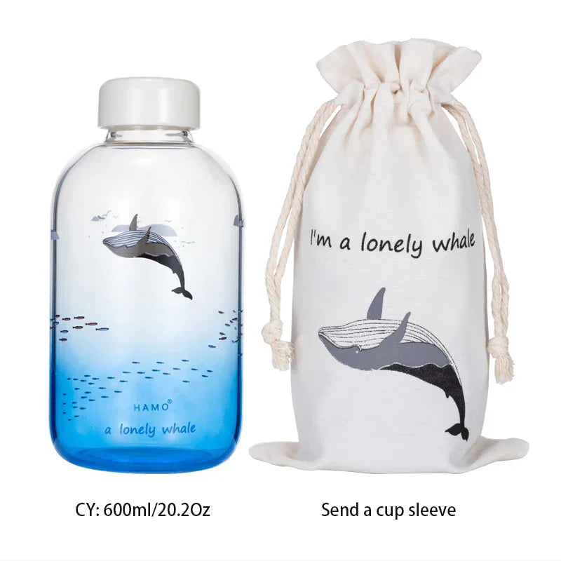 DecorBites™ Animal Glass Water Bottle with Sleeve | Cute Kawaii Design for Outdoor Activities