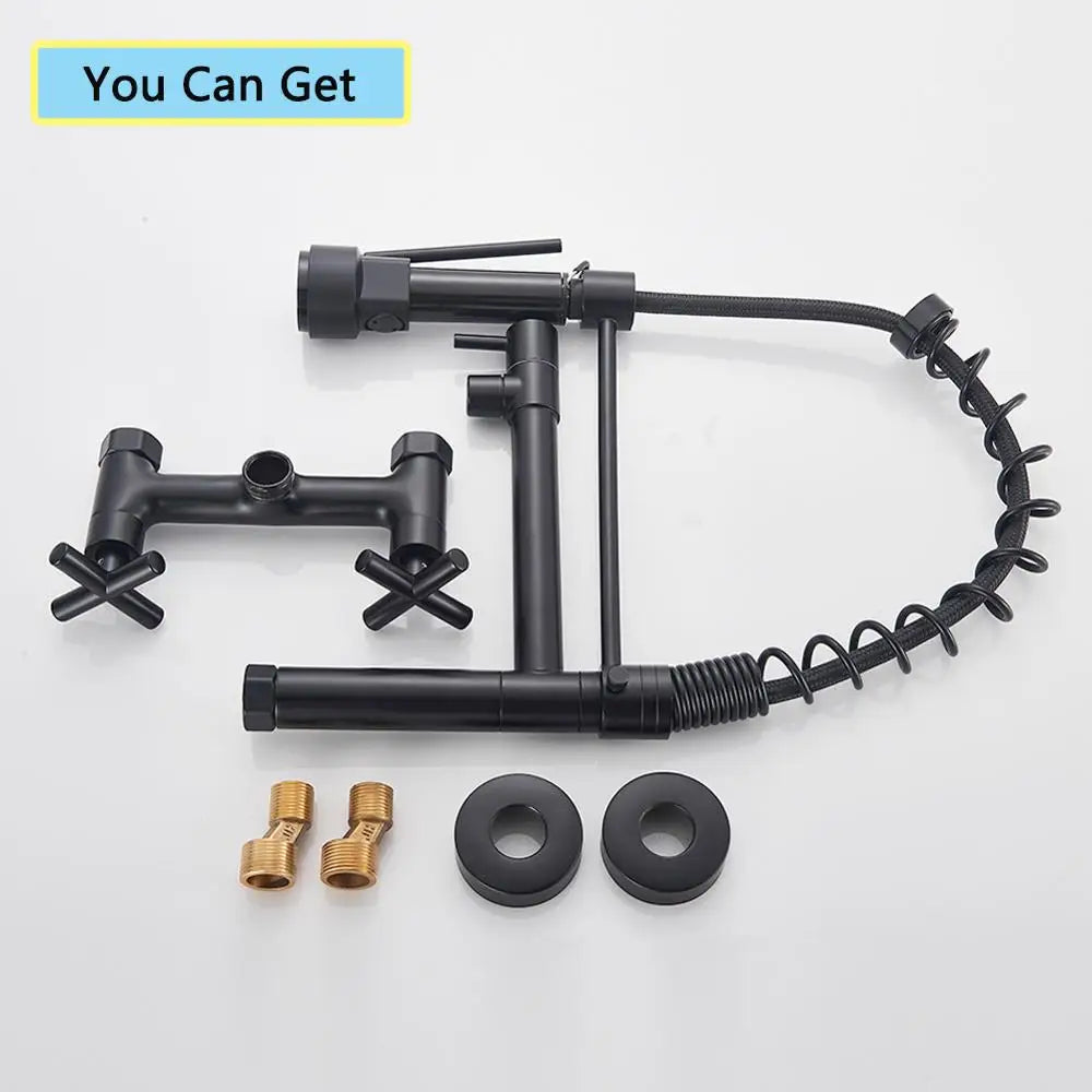 DecorBites™ Black Wall-Mounted Kitchen Faucet with Swivel Spout and Dual Handles
