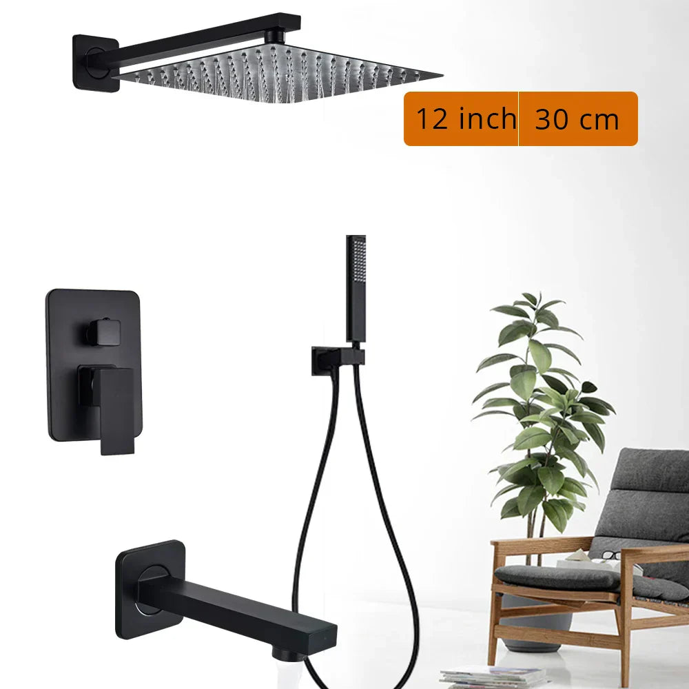 DecorBites™ Black Shower Set with Handshower and Rotate Bath Spout