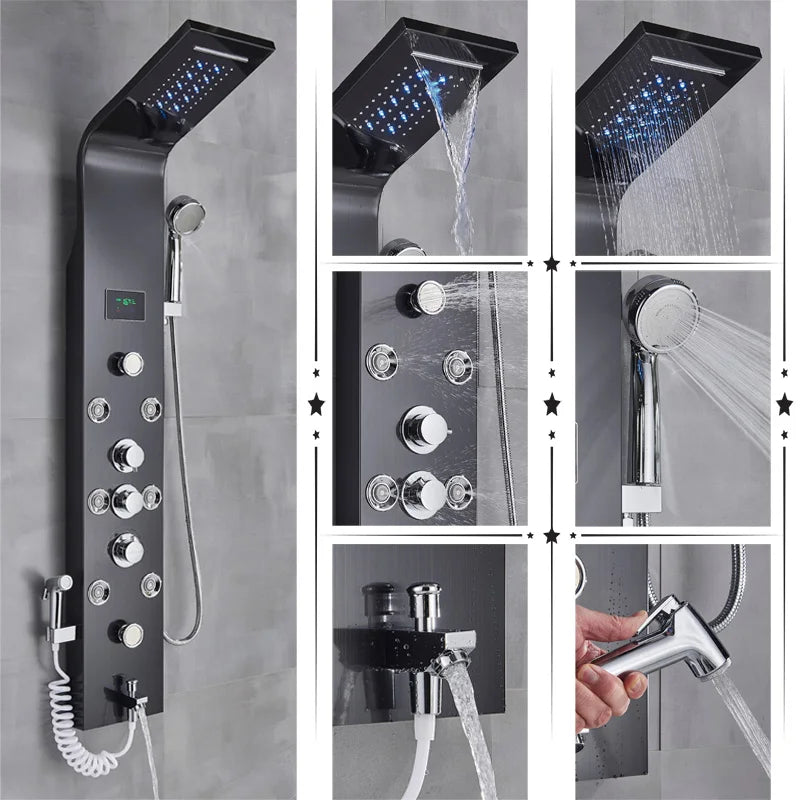 DecorBites™ LED Rainfall Shower Panel System with Temperature Screen