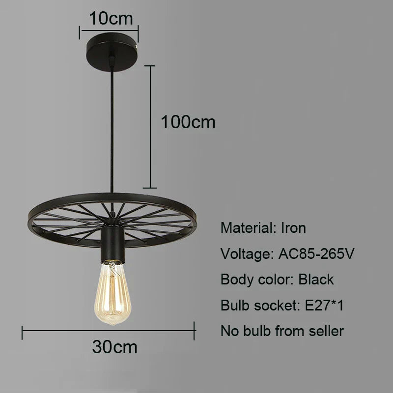 DecorBites™ Industrial Iron Wheel Chandelier for Dining Room, Restaurant, and Cafe