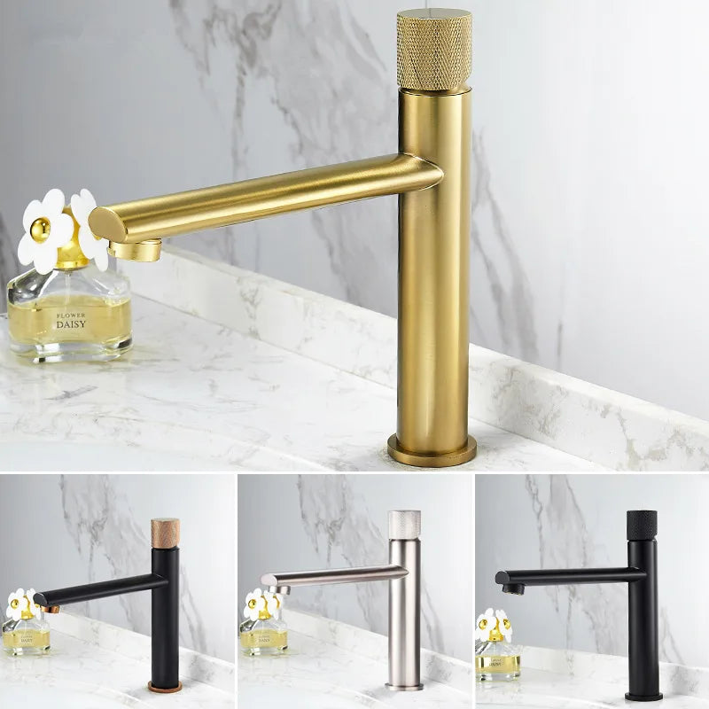DecorBites™ Brushed Gold Brass Bathroom Basin Faucet - Deck Mounted Sink Tap