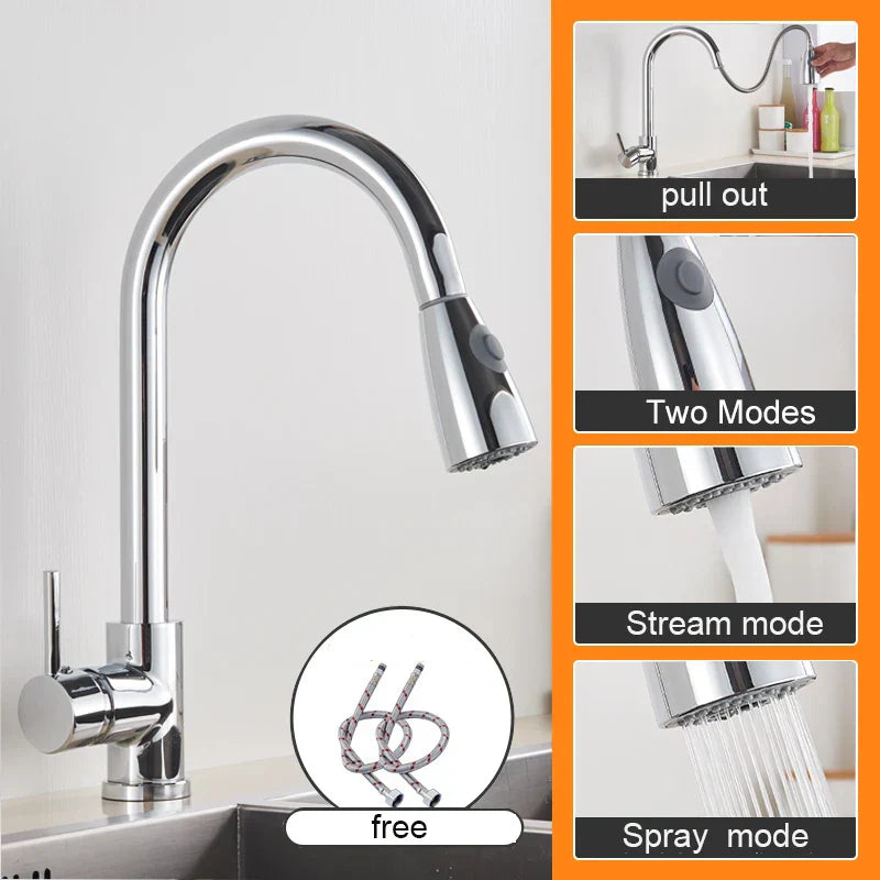 DecorBites™ Black Pull Out Kitchen Sink Faucet - Deck Mounted Stream Sprayer Kitchen Mixer Tap