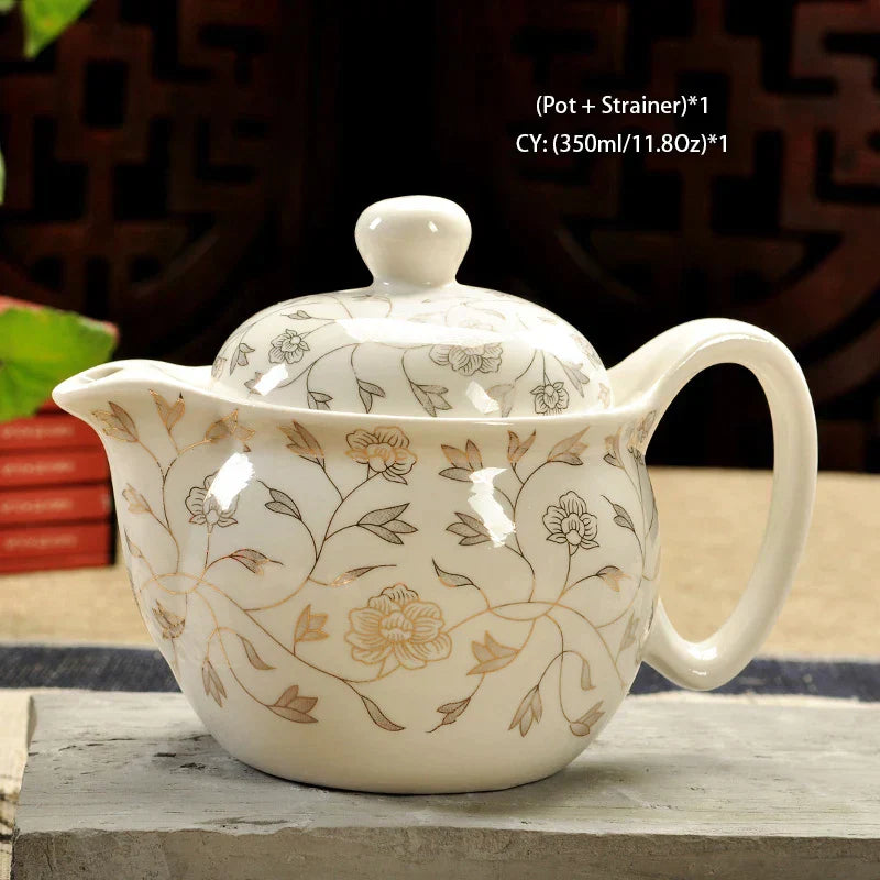 DecorBites™ Ceramic Kung Fu Teapot with Dragon Design 350ml - Handmade Porcelain Tea Pot