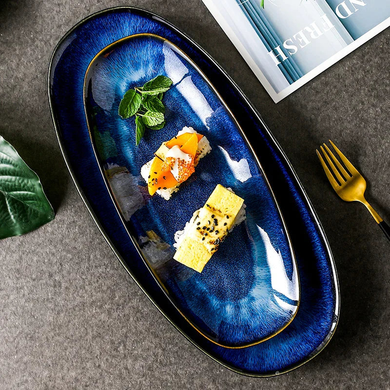 DecorBites™ Blue Kiln Glazed Ceramic Sushi Plate