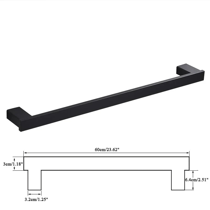 DecorBites™ Black Bathroom Hardware Set: Robe Hook, Towel Rail, Rack, Shelf, Tissue Holder & More
