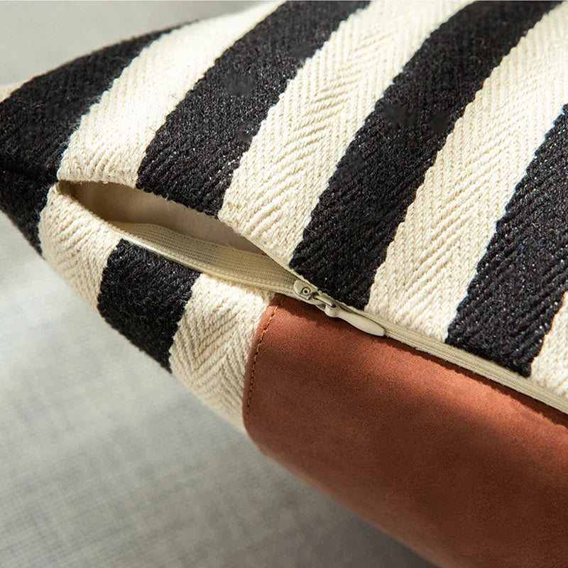 DecorBites™ Black Stripe Faux Leather Pillow Cover 45x45cm for Home Decor