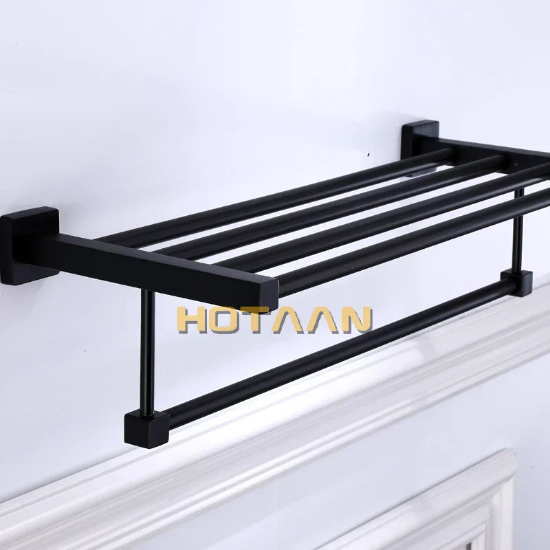 DecorBites™ Black Towel Rack: Wall-mounted Aluminium Bathroom Accessories