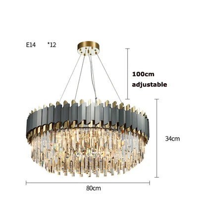 DecorBites™ Art Deco Golden Crystal Chandelier LED Hanging Lamp