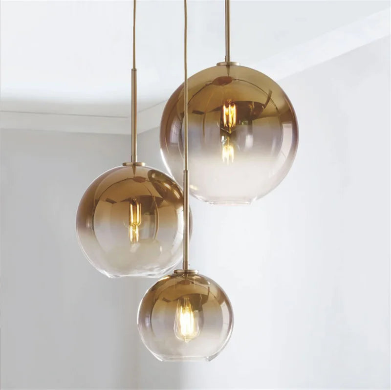 DecorBites™ Glass Ball LED Pendant Light: Modern Silver Gold Nordic Kitchen Decor