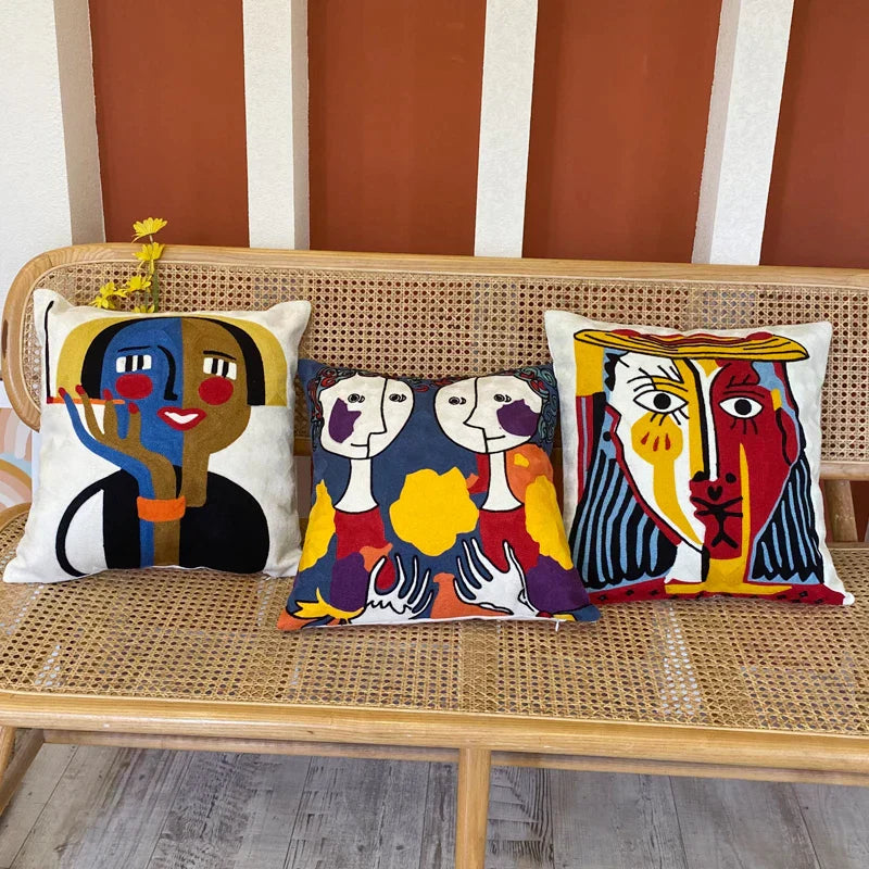 DecorBites™ Abstract Embroidery Pillowcase 45x45cm Picasso Decorative Throw Pillows Sofa & Car