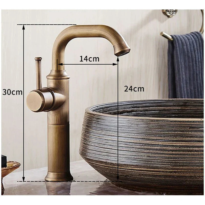 DecorBites™ Antique Brass Bathroom Faucet Single Handle Deck Mount Hot Cold Mixer