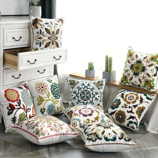 DecorBites™ Ethnic Style Canvas Embroidery Pillow Cover 45x45cm