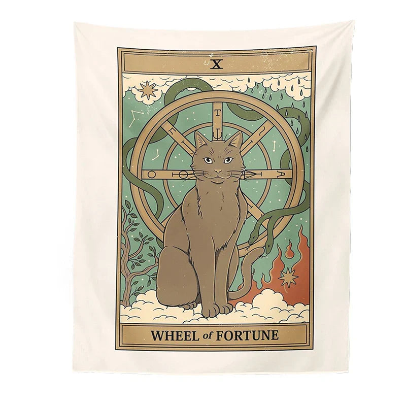 DecorBites™ Cat Divination Tarot Card Tapestry Moon Phase Wall Hanging Décor
