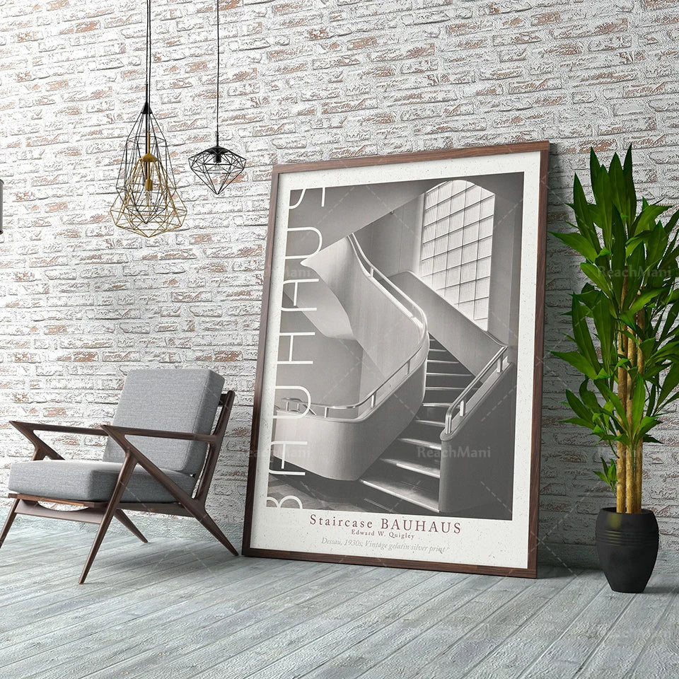 DecorBites™ Bauhaus Stairs Canvas Print | Retro School Poster for Living Room Decor