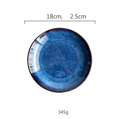 DecorBites™ Blue Ceramic Round Plate - Commercial Steak Dish Wholesale
