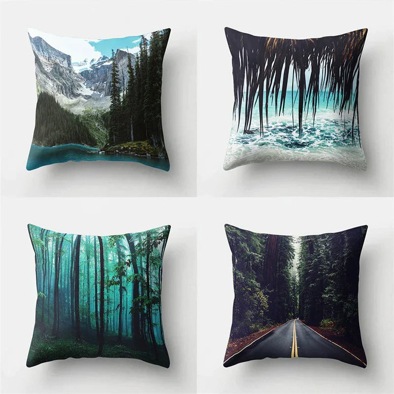 DecorBites™ Green Tropical Leaves Forest Pillowcase - Natural Mountain Ocean Wave Decor