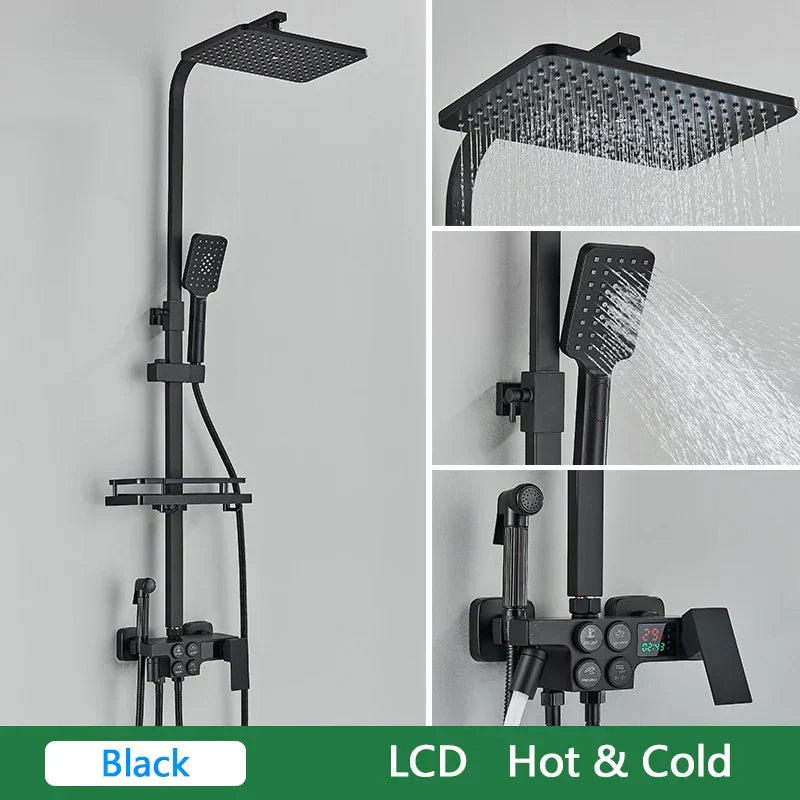 DecorBites™ Brass LCD Thermostatic Mixer Shower Set with Bidet and Tub Spout