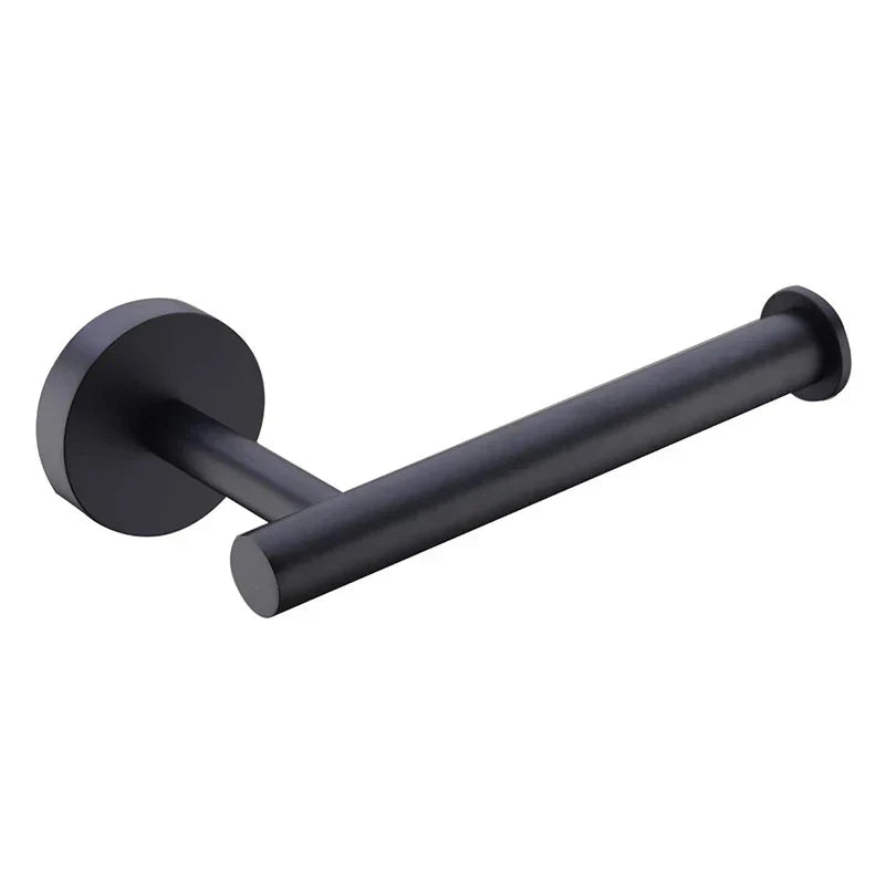 DecorBites™ Black Stainless Steel Bathroom Set: Robe Hook, Towel Rail, Shelf, Tissue Holder
