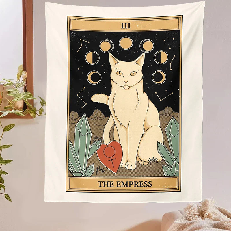 DecorBites™ Cat Divination Tarot Card Tapestry Moon Phase Wall Hanging Décor