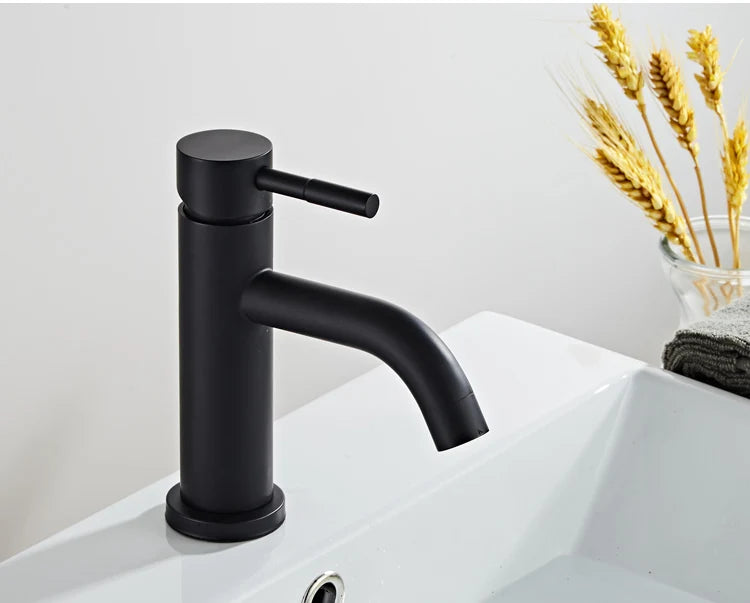 DecorBites™ Black Stainless Steel Bathroom Basin Sink Mixer Tap Hot Cold Faucet