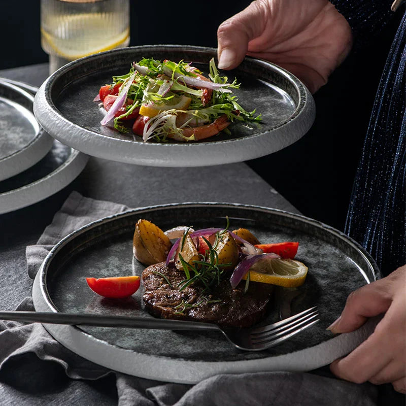 DecorBites™ Ice Cracked Glaze Ceramic Grey Plate and Bowls Set