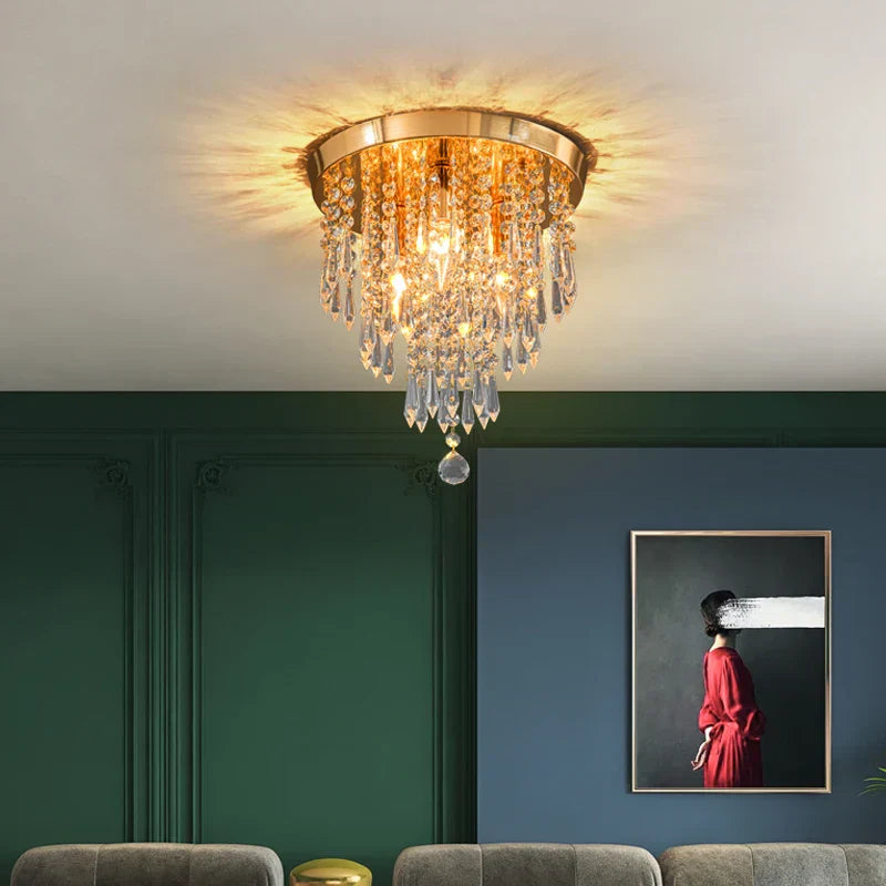 DecorBites™ Crystal Ceiling Light: Elegant Hanging Golden Lamp for Home Decor