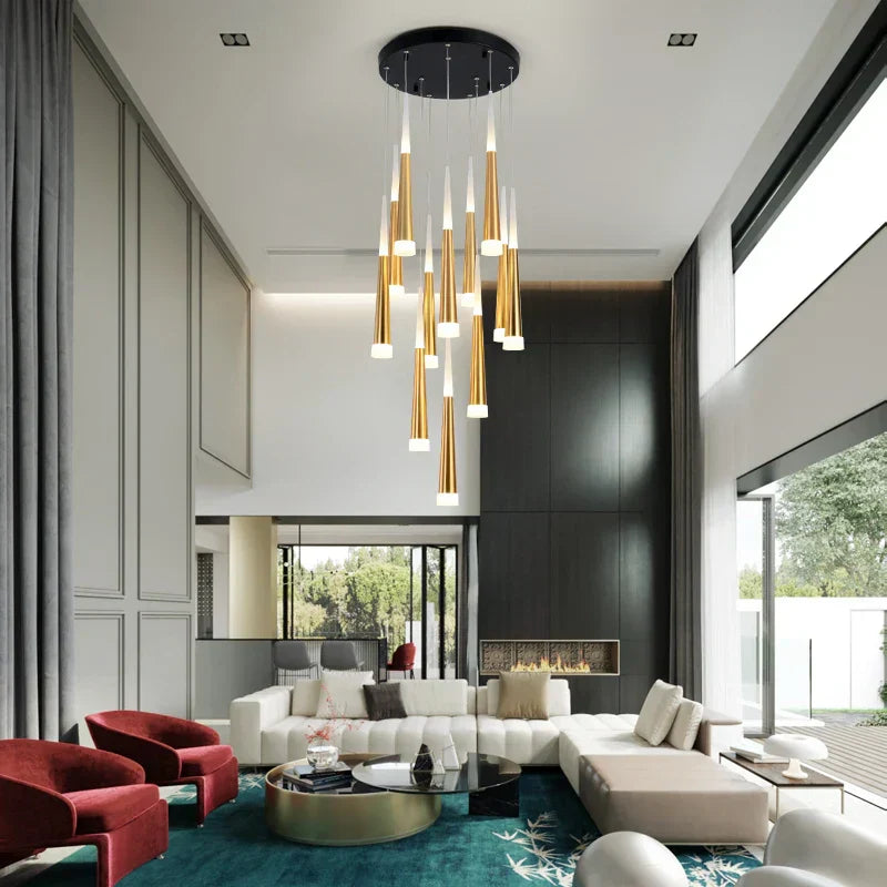 DecorBites™ LED Spiral Chandelier Black Chrome Gold Pendant Light Modern Stairwell Lighting