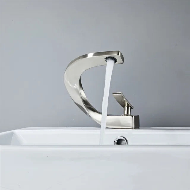 DecorBites™ Gold & White Bathroom Basin Faucet Deck Mounted Sink Tap, Brass with Rose Gold Accent