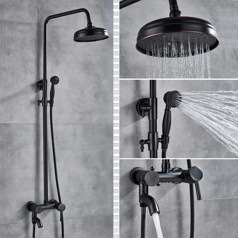 DecorBites™ Brass Shower Set with 8" Rainfall Head, Wall Mounted Bathtub Faucet