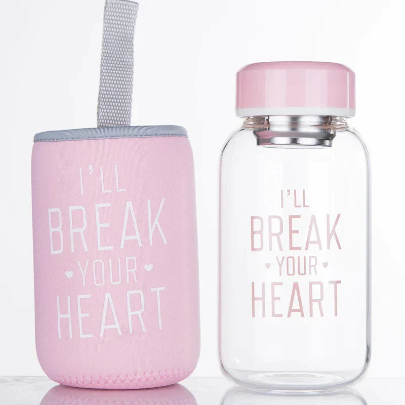 DecorBites™ Animal Glass Water Bottle with Sleeve | Cute Kawaii Design for Outdoor Activities