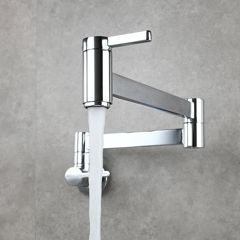 DecorBites™ Brushed Gold Brass Wall Mounted Pot Filler Faucet with Rotating Foldable Spout