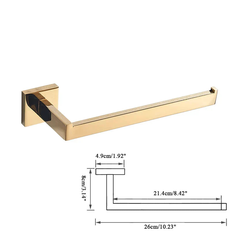 DecorBites™ Gold Bathroom Hardware Set: Robe Hook, Towel Rail, Shelf, Tissue Holder