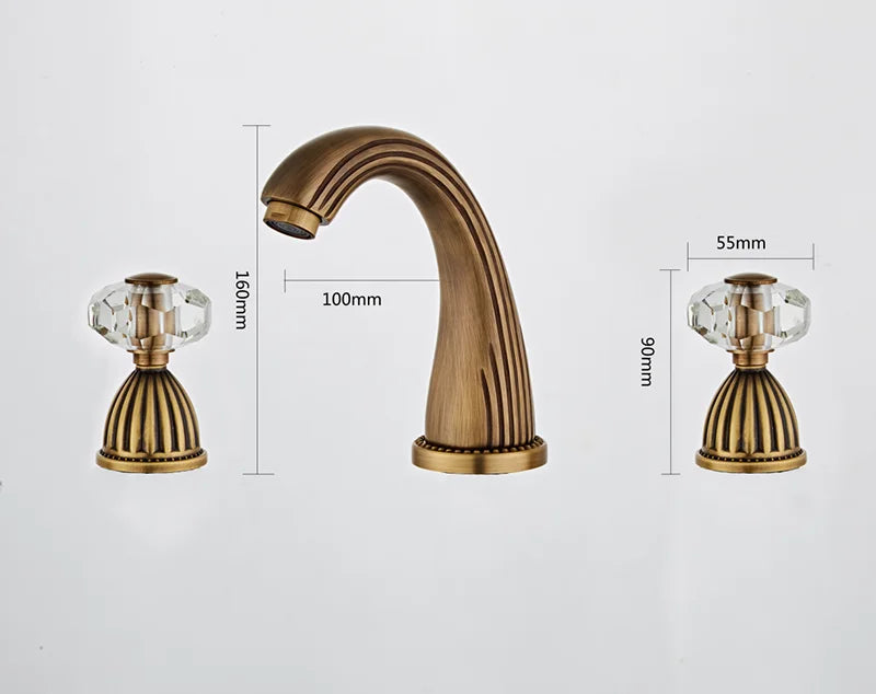 DecorBites™ Antique Bronze 3 Hole Widespread Basin Faucet, Hot/Cold Mixer Tap