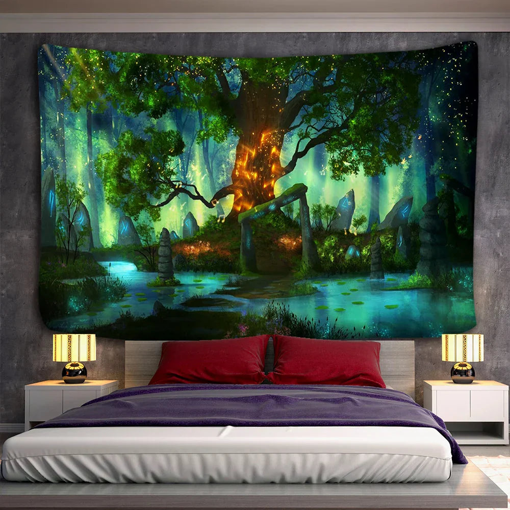 DecorBites™ Ancient Trees Tapestry: Psychedelic 3D Print Wall Hanging for Boho Decor