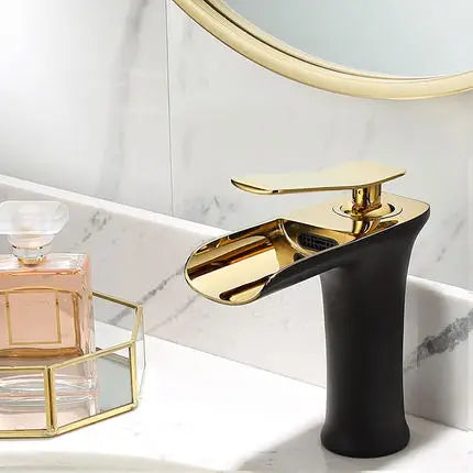 DecorBites™ Grey Waterfall Brass Basin Faucet - Hot Cold Mixer Tap for Bathroom Sink