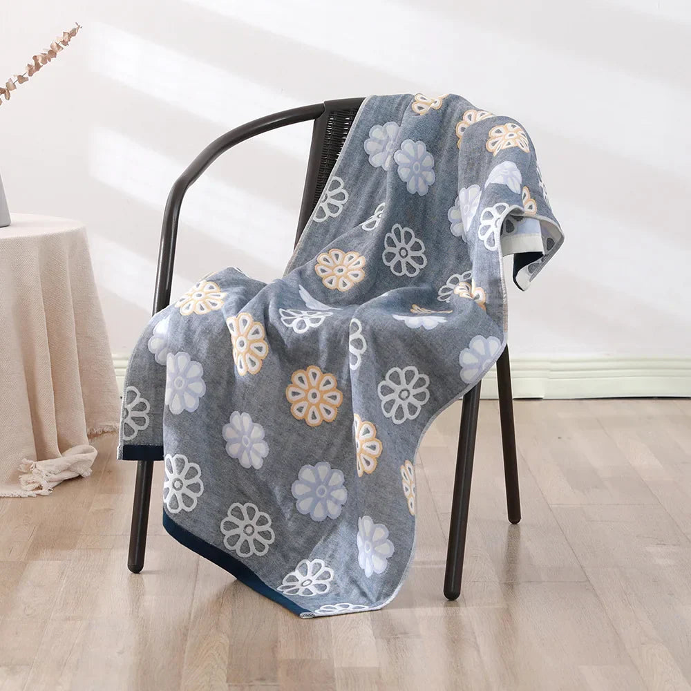 DecorBites™ Bohemian Floral Cotton Gauze Bath Towel 70*140 - Soft & High Quality for Women, Children, and Adults