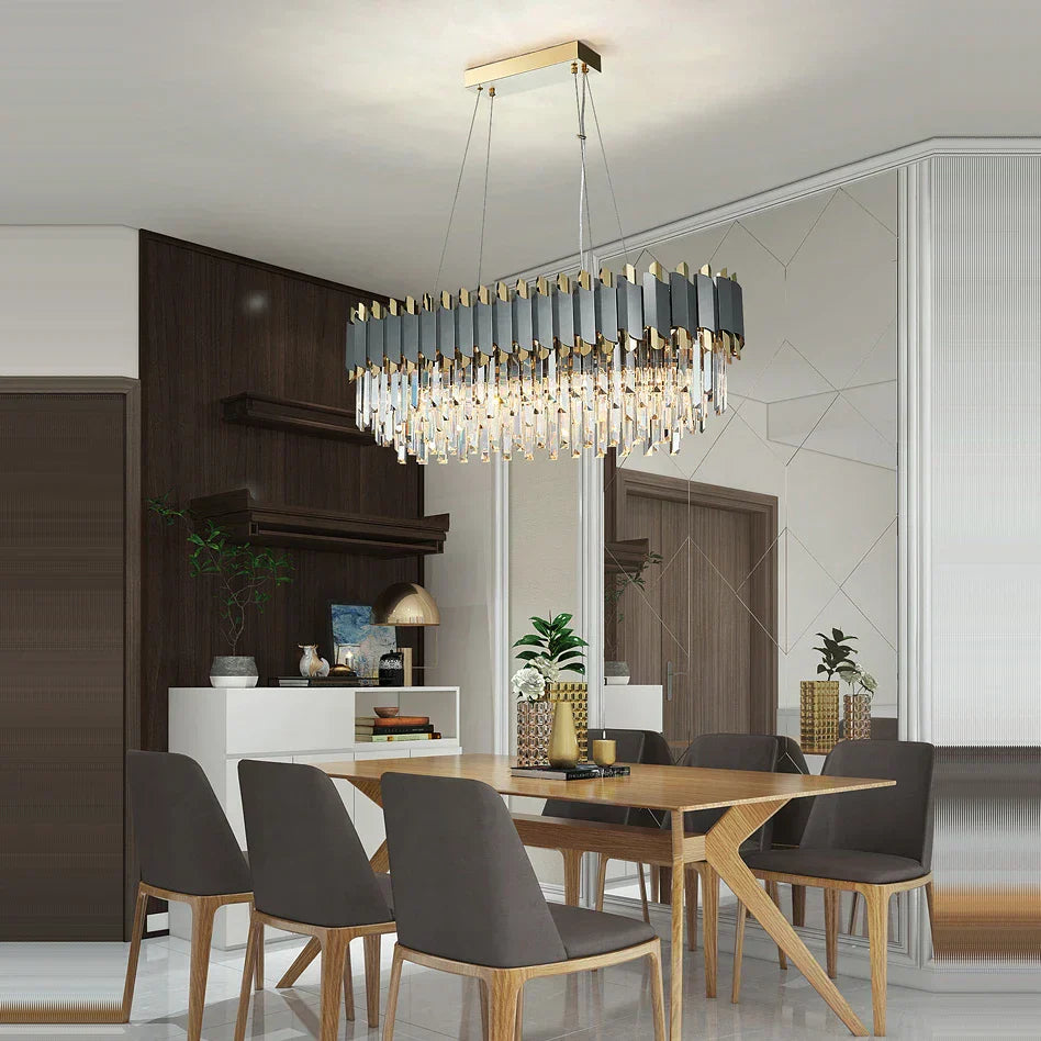DecorBites™ Art Deco Golden Black Crystal Pendant Lights for Dinning Room